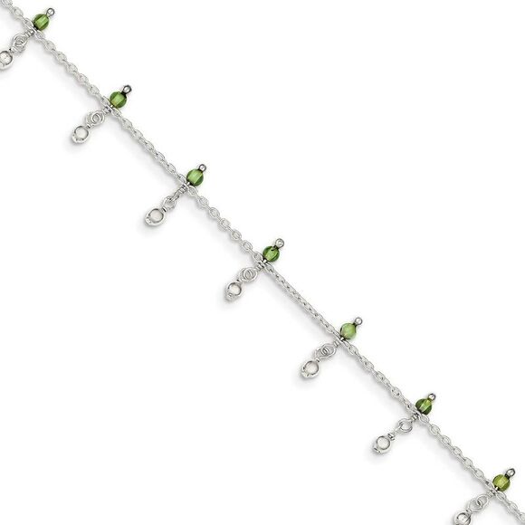 Sterling Silver Peridot Beaded Anklet 9 Inch